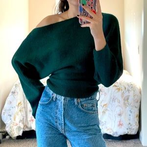 Off the shoulder green sweater